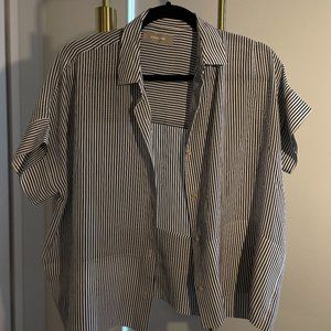 Everlane Black and White Striped Silk Womens Short Sleeve Button Down Shirt Sz 2